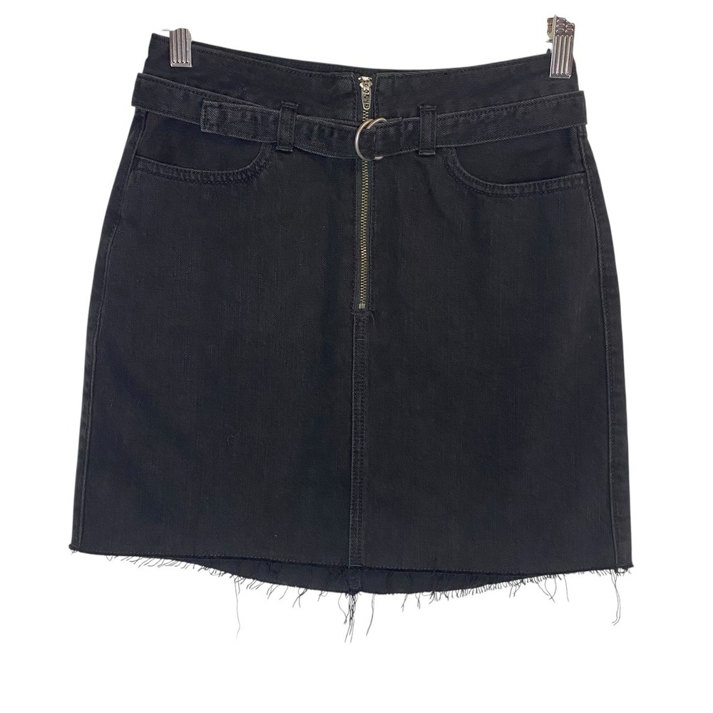 HOLLISTER Ultra High-Rise Mini Pencil Skirt Women's Size 1 Black Denim Raw Hem
